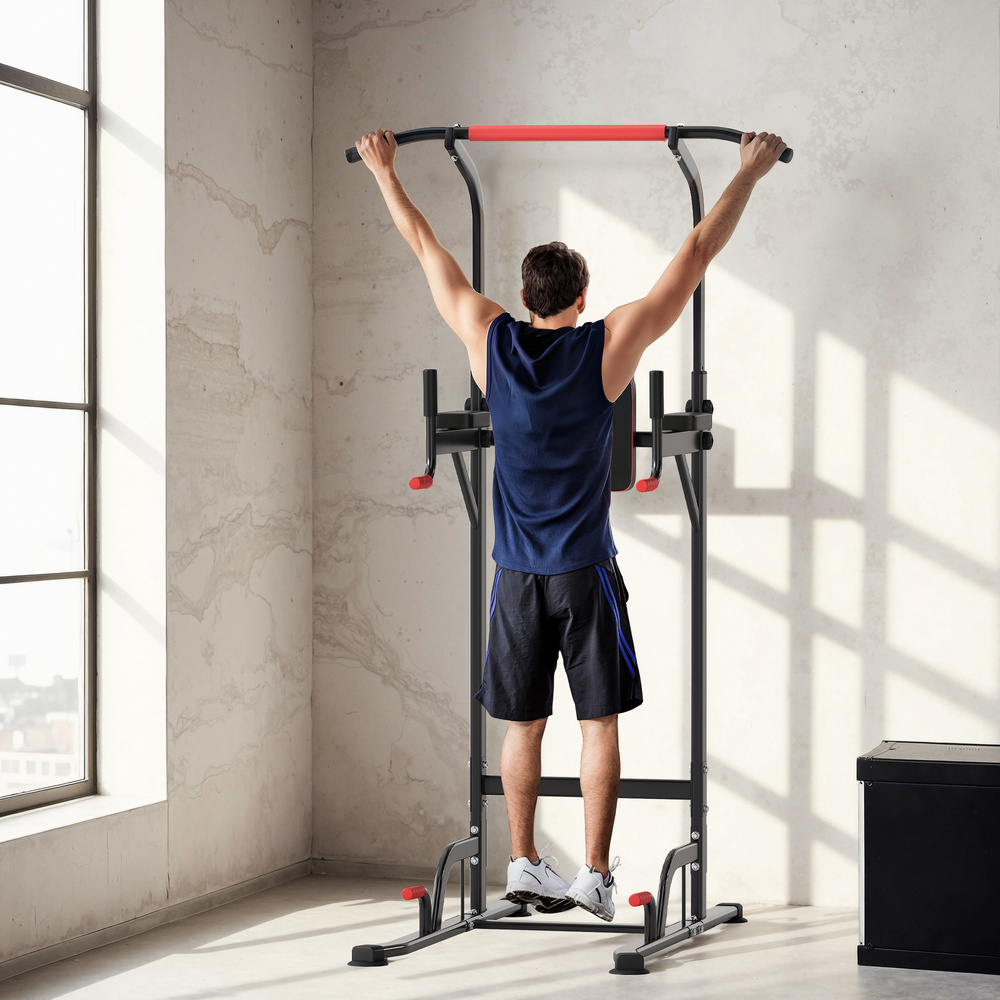 HOMCOM Power Tower Station with Dip Stand, Pull Up Bar Home Office Gym Training Workout Equipment
