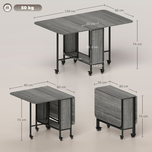 HOMCOM Six-Person Drop Leaf Dining Table - Grey/Black