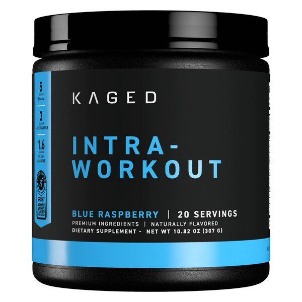Kaged Muscle Intra-Workout Blue Raspberry Caffeinated BCAA Powder For Energy and Endurance During Training 307g