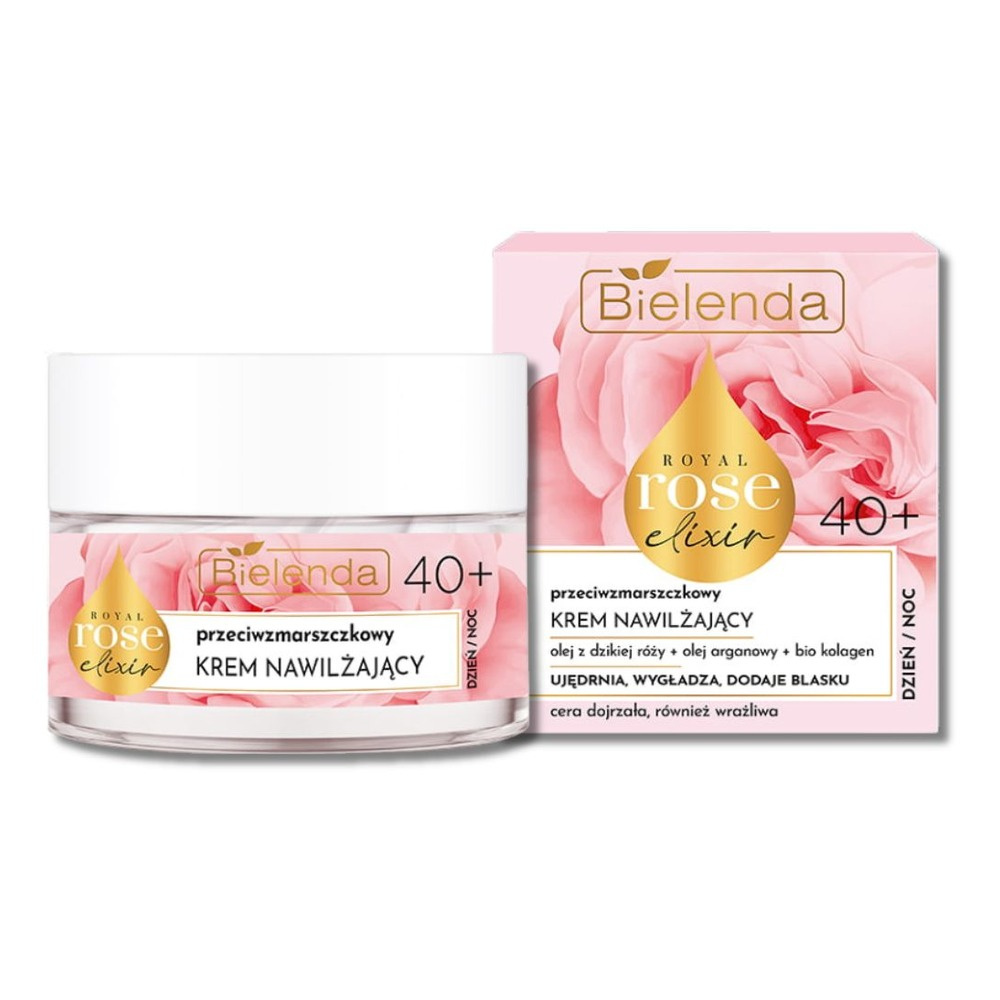 Bielenda Royal Rose Elixir Przeciwzmarszczkowy Krem Nawilżający do Twarzy dla Skóry Dojrzałej i Wrażliwej na Dzień i na Noc 40+ 50ml