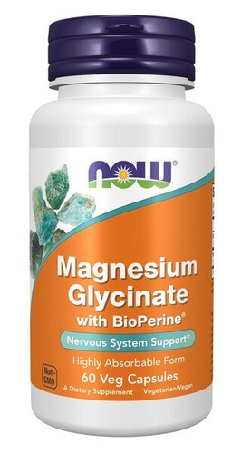 NOW Foods Glicynian Magnezu z BioPerine Dla Układu Nerwowego i Mięśni 60 Kapsułek