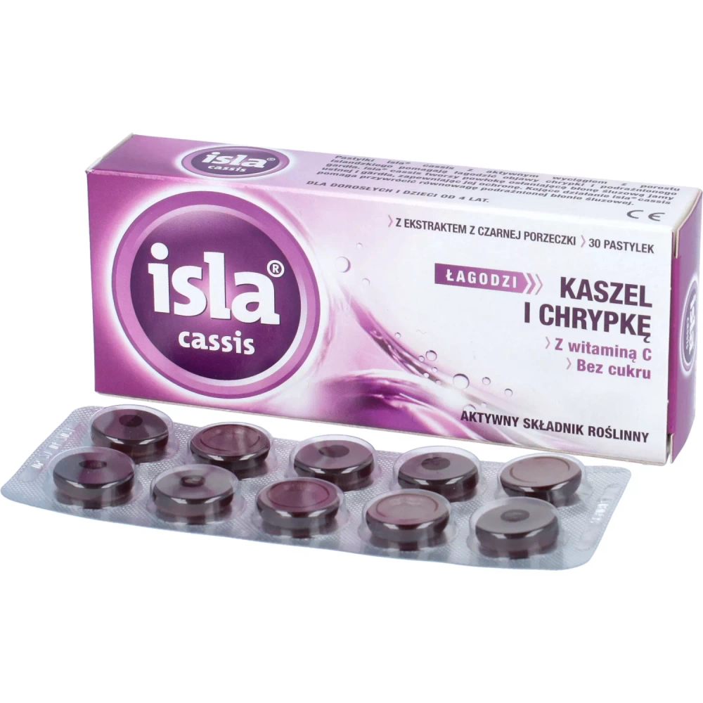 Isla Cassis Łagodzi Kaszel i Chrypkę z Witaminą C 30 Pastylek