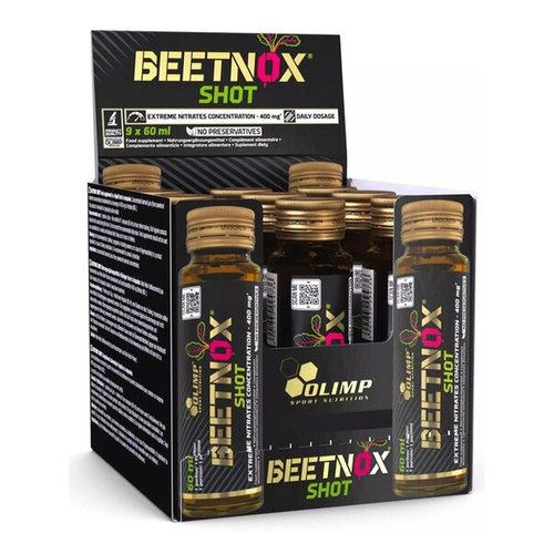 Olimp Nutrition BeetNOX Shot Przedtreningówka w Płynie z Buraka na Pompę Mięśniową i Zmniejszenie Zmęczenia 9 x 60 ml