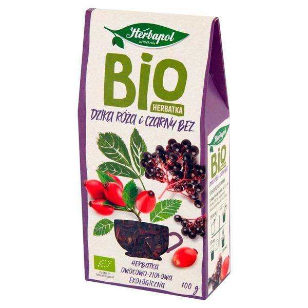 Herbapol Bio Tea Fruit Tea with Wild Rose and Black Elderberry Flavor 100g