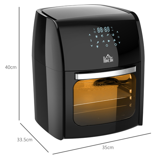 HOMCOM 12L 8 in 1 Digital Air Fryer Oven with Roast, Bake, Dehydrate, 8 Preset Modes, Rapid Air Circulation, Timer, Inner Light, Memory Function, 1800W, Dish Wash Accessory, Black