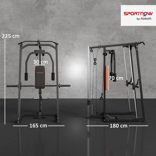 SPORTNOW 3-in-1 Gym Station with 17-level Squat Rack Dual Cable Pulley System Home Strength Training, Black