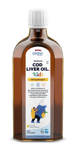 Osavi Norwegian Cod Liver Oil for Kids 500mg Omega 3 Lemon 250ml