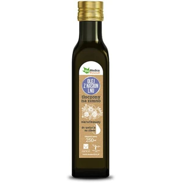 EkaMedica Olej z Nasion Lnu z Witaminą E Wysoką Zawartością Kwasów Tłuszczowych Omega-3 250ml