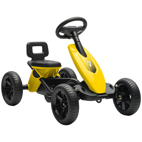 AIYAPLAY Pedal Go Kart for Kids 2-5 Years, with Silent EVA Wheels, Metal Frame, Yellow