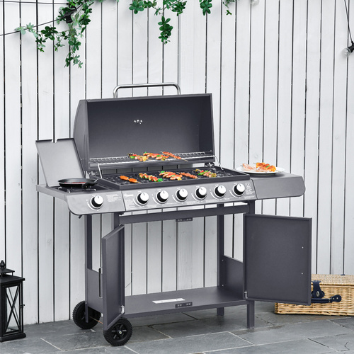 Outsunny Seven-Burner Gas BBQ Grill - Grey