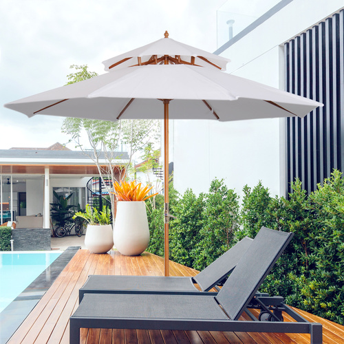 Outsunny 2.7m Elegant Wooden Frame Parasol Umbrella - White