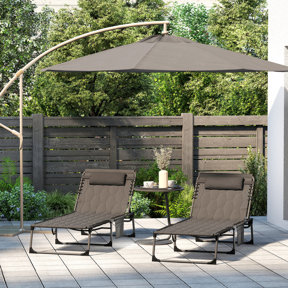 Outsunny Set of Two Sun Loungers, with Five-Position Reclining Backs - Black