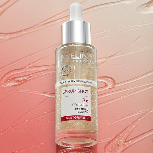 Eveline Face Therapy Professional Serum Shot Odbudowujące Serum 3x Kolagen 24k Złoto Elastyna na Dzień i na Noc 30ml