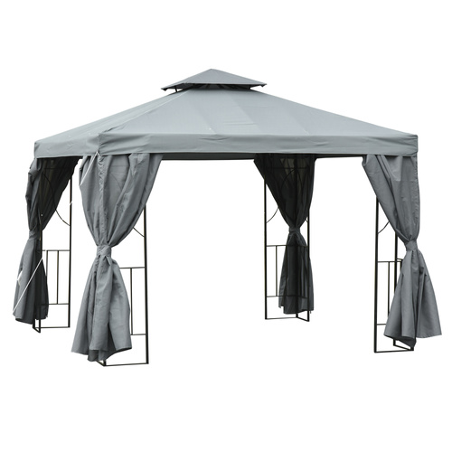 Outsunny 3 x 3 m Garden Gazebo Double Roof Marquee Patio Wedding Party Tent Canopy Shelter with Sidewalls, (Dark Grey)