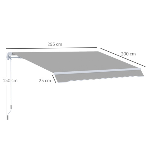 Outsunny Awning Canopy Manual Retractable Porch Sun Shade Shelter 3 x 2m Light Grey