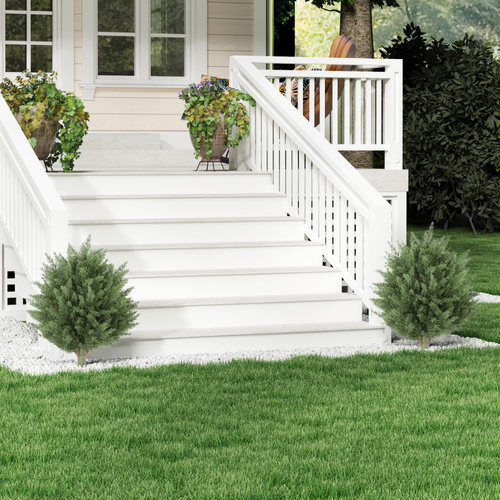 HOMCOM 60 cm Artificial Cypress Tree with Ground Stake, Set of 2 Artificial Plants for Indoor & Outdoor, UV Resistant, Green