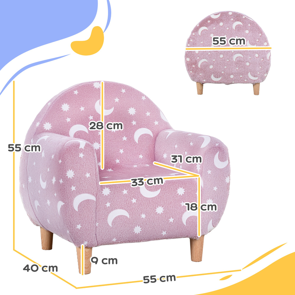 AIYAPLAY Kids Armchair, Glow in the Dark Chair with Star Design for Bedroom, Playroom, Kids Room, Pink