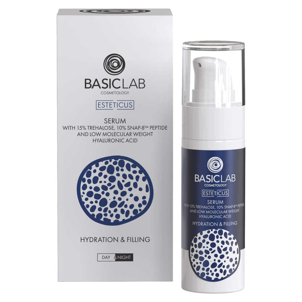 BasicLab Serum z Trehalozą 15% i 10% Peptydem Nawilżenie i Wypełnienie na Dzień i na Noc 30ml