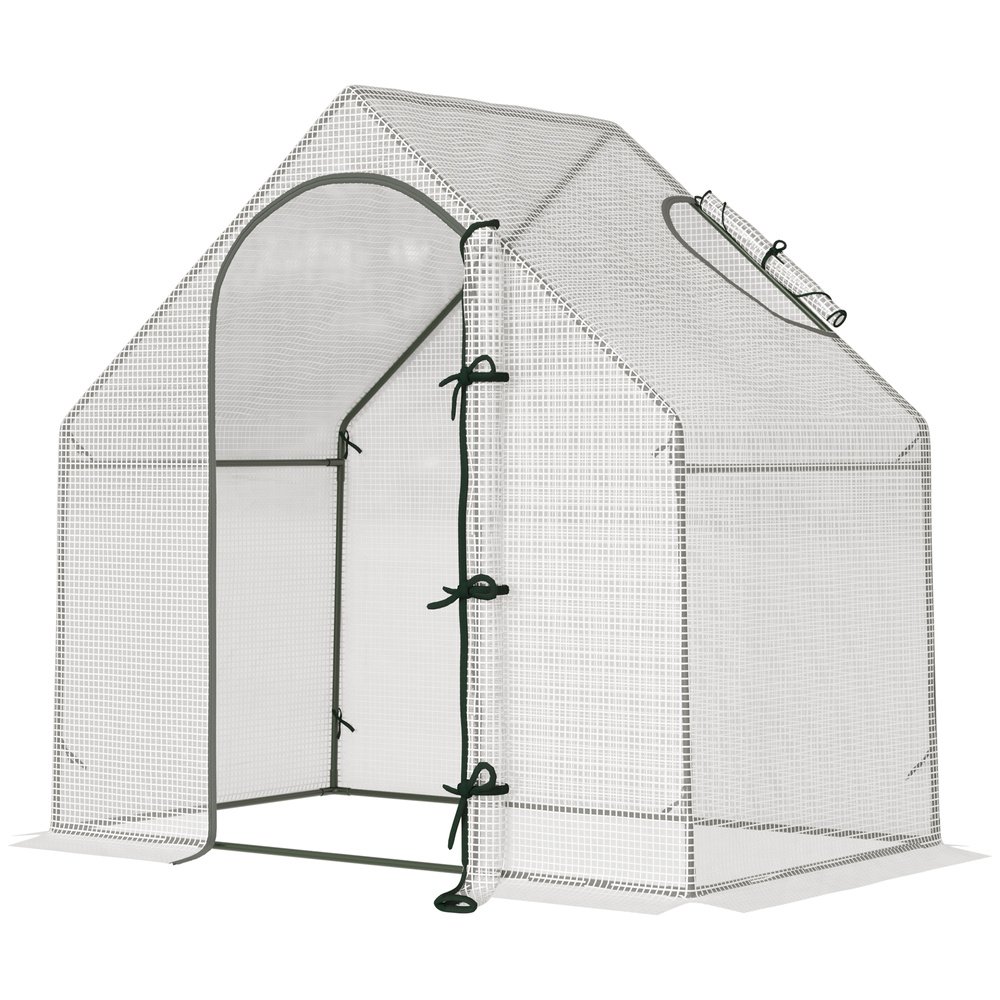Outsunny Walk In Tomato Greenhouse Garden Outdoor Mini Greenhouse Flower Planter Steel Frame with Zipped Door & Window, PE Cover, 180 x 100 x 168CM, White