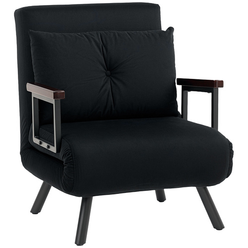 HOMCOM 4-in-1 Velvet-Feel Single Chair Bed, with Pillow - Black