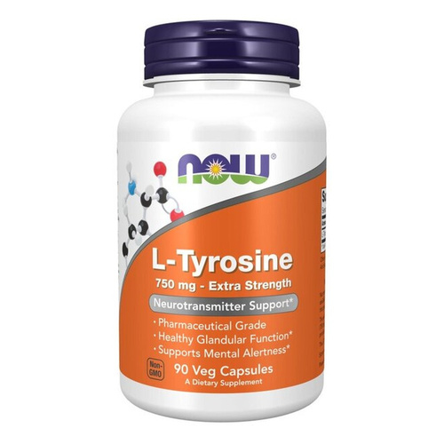 NOW Foods L-Tyrosine 750 mg dla Prawidłowej Pracy Mózgu 90 Kapsułek