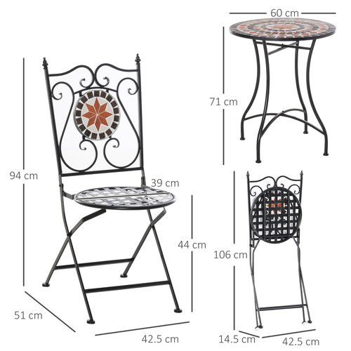 Outsunny Three-Piece Mosaic Bistro Table Set - Multicoloured