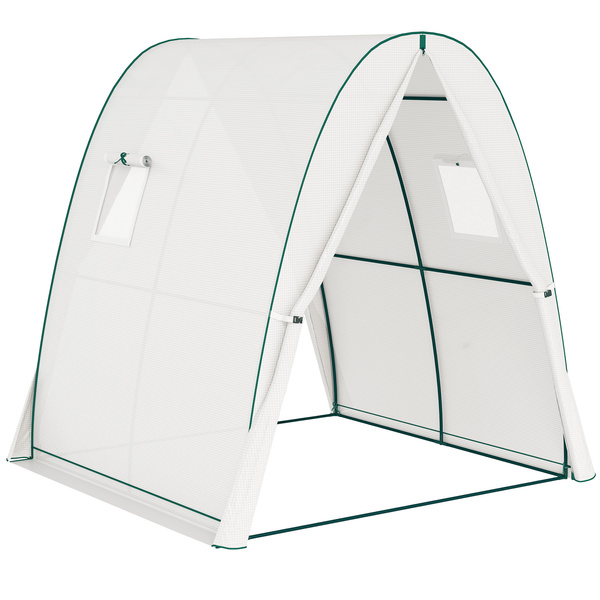 Outsunny Polytunnel Greenhouse with Sandbags, Walk-In Tunnel Green House with 2 Doors and Screen Windows, 1.8 x 1.8 x 2m, White