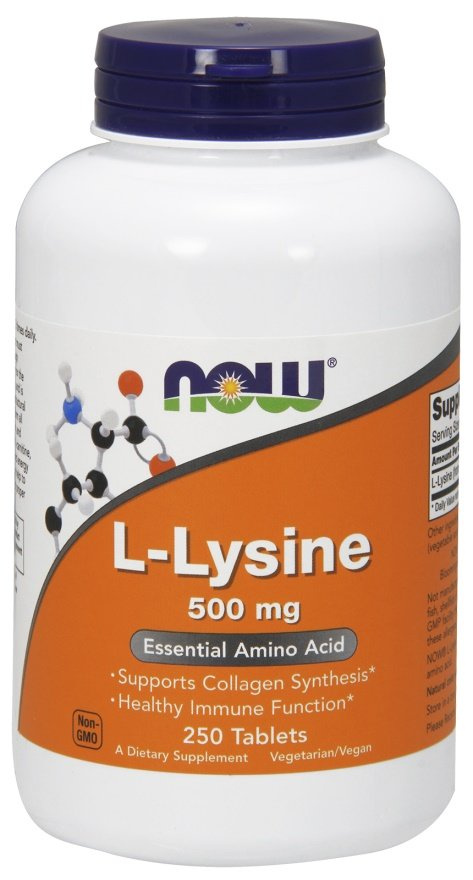 NOW Foods L-Lysine 500 mg Skin Immunity and Regeneration Support 250 Tablets