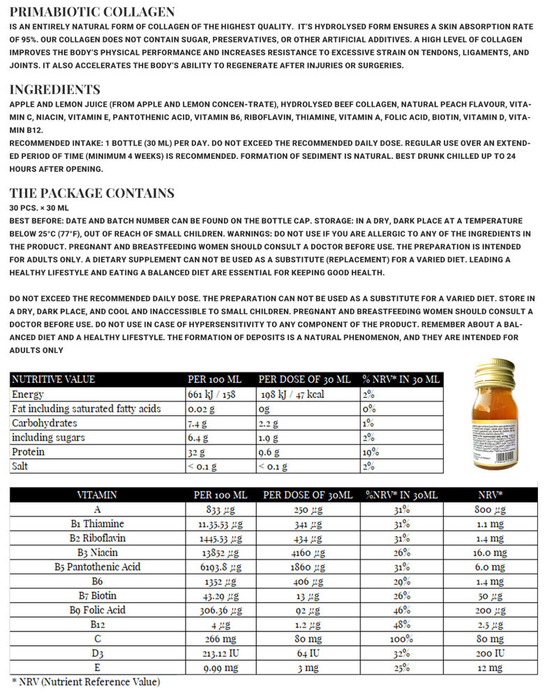Primabiotic Hydrolysed Collagen Drink 10.000mg 30x30ml