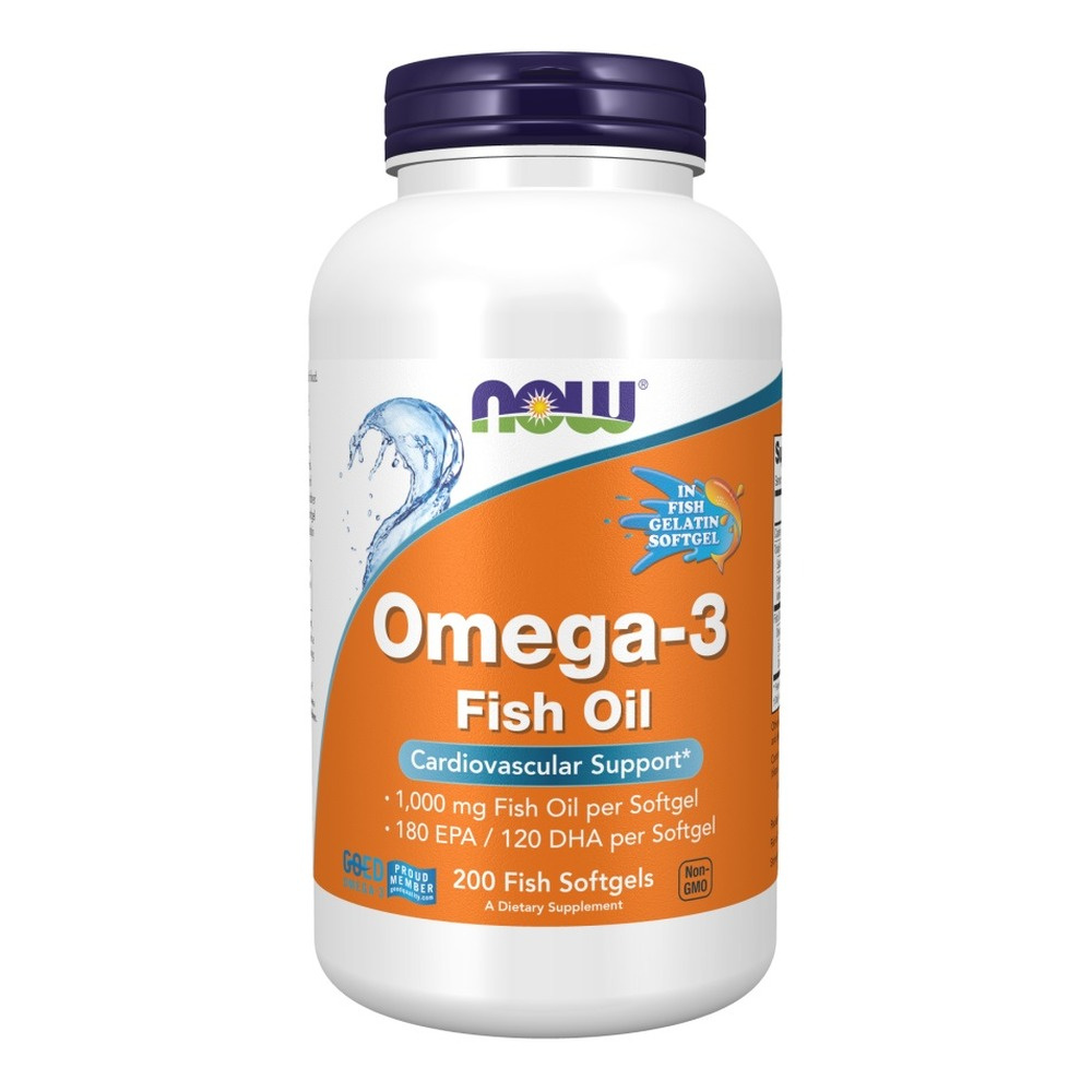 NOW Foods Omega-3 Fish Oil Molecularly Distilled EPA and DHA Fatty Acids 200 Capsules