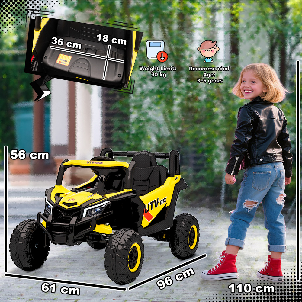 AIYAPLAY 12V Kids Ride On Car with Remote Control, Kids Electric Car with Suspension System, Music, for Kids 3-5 Years, Yellow