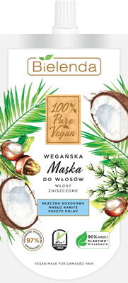 Bielenda 100% Pure Vegan Regenerating Hair Mask for Damaged Hair 125ml