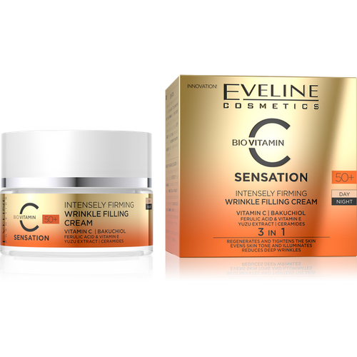 Eveline Vitamin C Sensation Intensywnie Ujędrniający Krem Wypełniający Zmarszczki na Dzień i na Noc 50+ 50ml