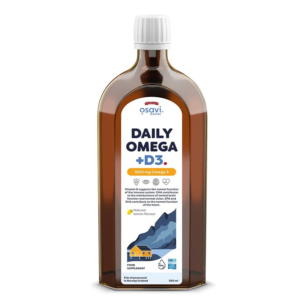 Osavi Daily Omega + D3 1600mg Omega 3 z Witaminą D3 w Płynie o Smaku Cytrynowym 500ml