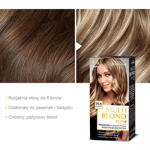 Joanna Multi Blond Rozjaśniacz do Włosów 5-6 Tonów Proteiny Jedwabiu Efekt Świetlistych Pasemek 1 Sztuka