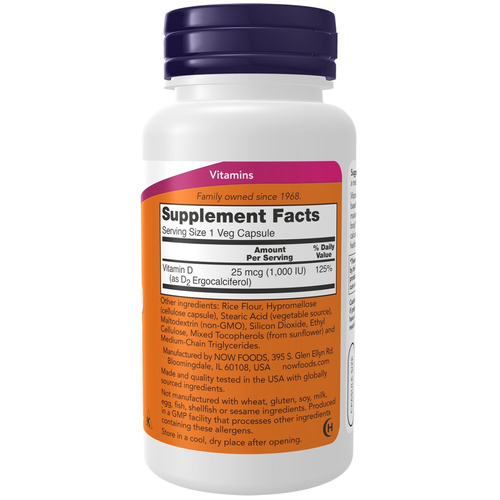 Now Foods Vitamin D 1000 IU Vegetarian Dry Supports Immune System & Bone Health 120 Capsules