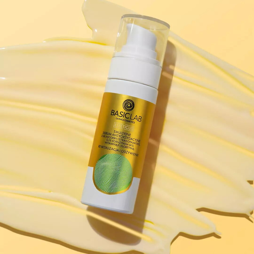 BasicLab Dermocosmetics Emulsyjne Serum Antyoksydacyjne z 6% Ascorbyl Tetraisopalmitate Rewitalizacja i Odżywienie dla Skóry Suchej i Bardzo Suchej na Dzień i na Noc 15ml