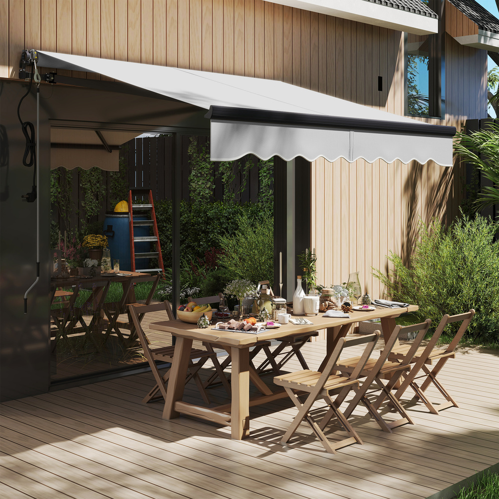 Outsunny 2.5 x 2m Electric Awning with Remote Controller, Aluminium Frame DIY Retractable Awning, UV30+ Sun Shade Canopy for Garden Patio Deck Door Window, Light Grey