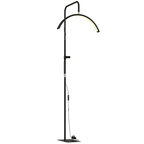 HOMCOM Half Moon Lash Light, Beauty Floor Lamp with 350° Rotatable Head, 7 Colour Temperature and Phone Holder, Dimmable Standing Lamp for Eyelash Extension, Tattoo, Nails, Skincare, Black