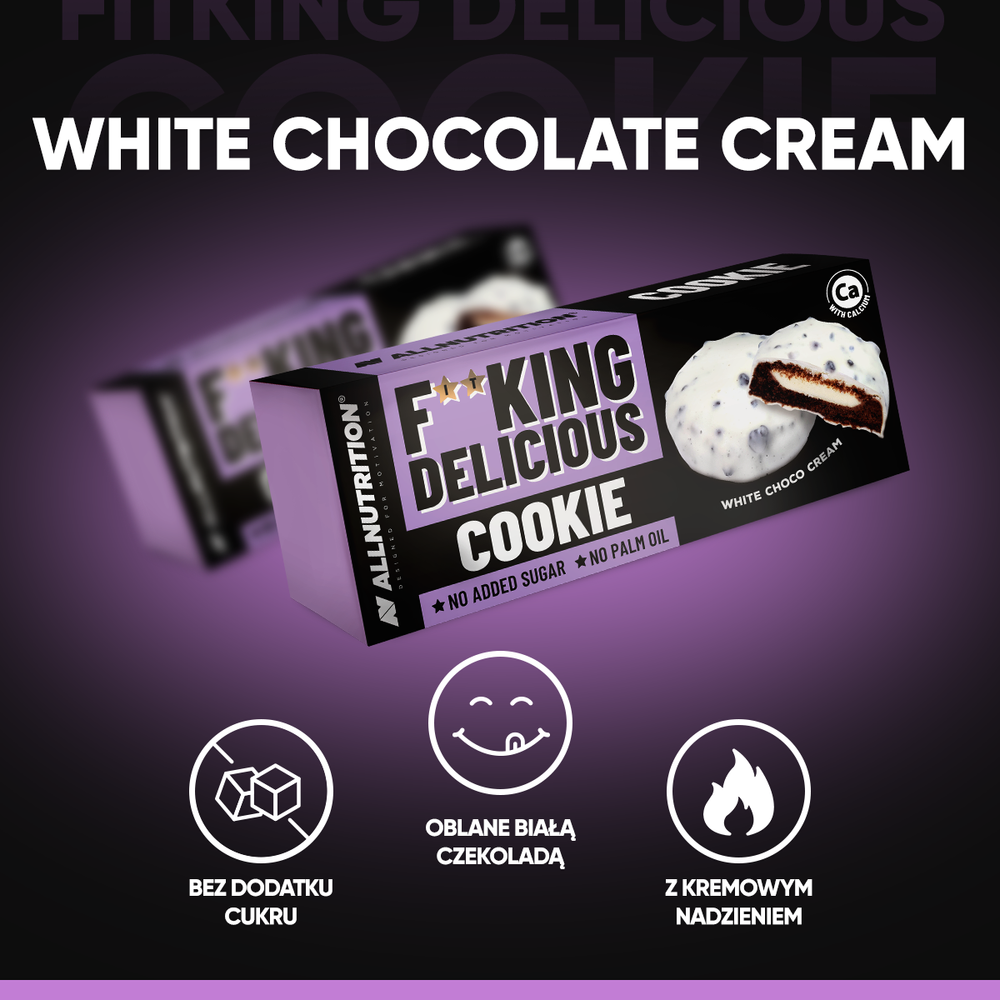 Allnutrition Fitking Delicious Cookie White Choco Cream Kruche Kakaowe Ciasteczka 128g