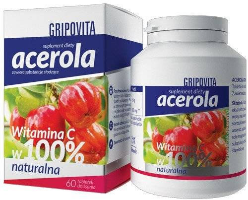 Grinovita Acerola Witamina C w 100% Naturalna na Układ Odpornościowy i Nerwowy 60 Tabletek