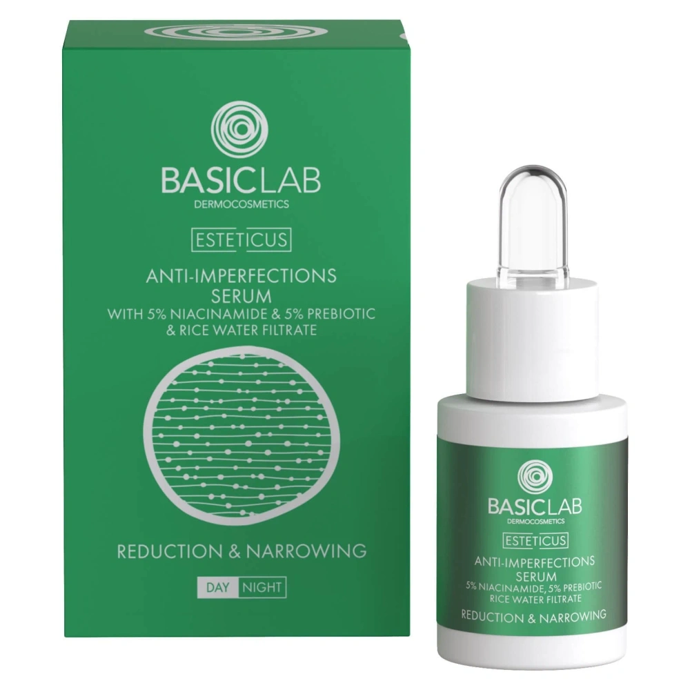 BasicLab Dermocosmetics Imperfection Reducing Serum with Niacinamide 5% Reduction and Narrowing for Problematic Skin Day and Night 15ml
