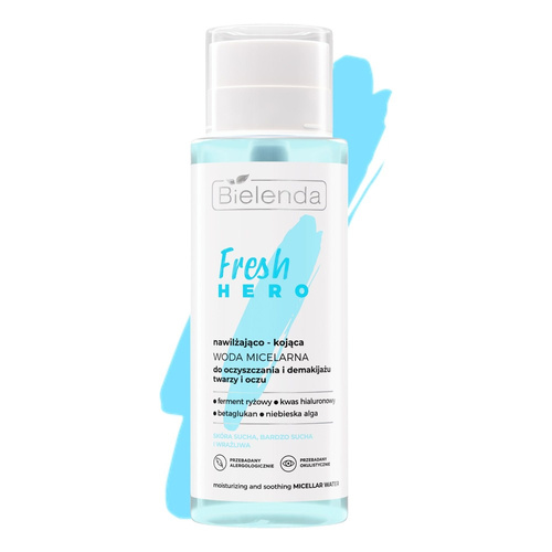 Bielenda Fresh Hero Moisturizing and Soothing Micellar Water for Cleansing and Make-up Removal from Face and Eyes for Dry and Very Dry Skin 400ml