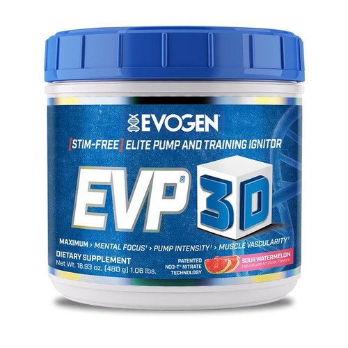 Evogen EVP 3D Kwaśny Arbuz Przedtreningówka w Proszku Bez Kofeiny Na Pompę Mięśniową i Skupienie 480g