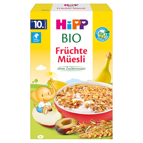 Hipp Bio Musli Wielozbożowe Banany Jabłka Śliwki od 10. Miesiąca 200g  Best Before 30.11.26