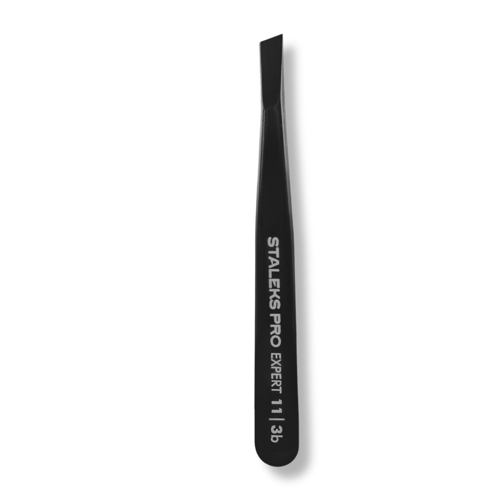 Staleks Pro Expert 11 Type 3b Eyebrow Tweezers Wide Beveled Black 1pc