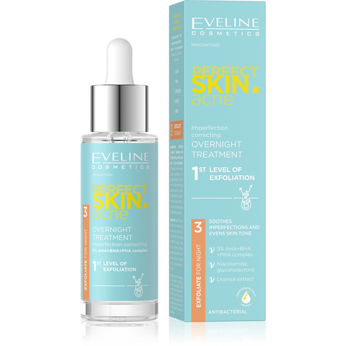 Eveline Perfect Skin Acne Night Treatment Correcting Imperfections 1 Level Exfoliation 5% Acid Complex 30ml