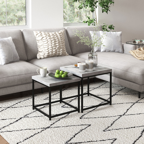 HOMCOM Coffee Table Set of 2, Nest of Tables with 3.5cm Thick Tabletop, Grey
