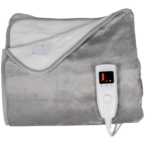 HOMCOM Electric Heated Blanket Throw 140 x 160cm with Dual Controllers, Machine Washable Heated Throw Blanket with Ultra Soft Flannel Fabric, 5 Heating Levels, 10 Hour Timer, Grey