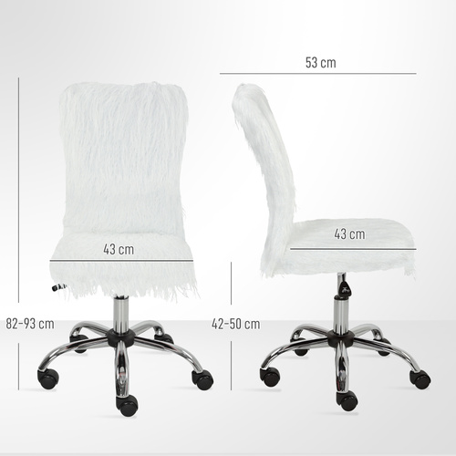 HOMCOM Plush Office Desk Chair, Modern Armless Swivel Vanity Chair with Adjustable Height for Home Office, Bedroom, Living Room, White